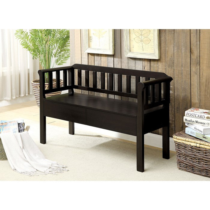 Slatted Pattern Wooden Bench With 2 Under Seat Drawers In Walnut Brown