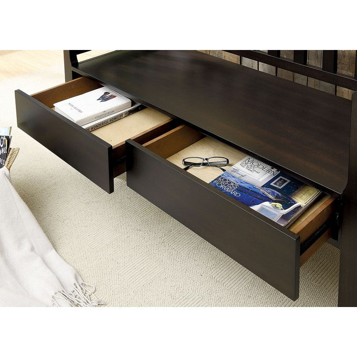 Slatted Pattern Wooden Bench With 2 Under Seat Drawers In Walnut Brown