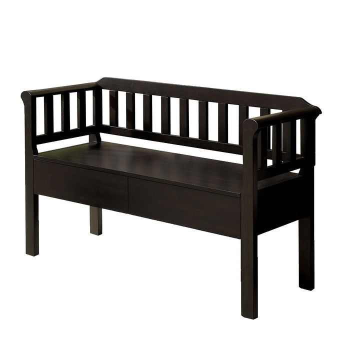 Slatted Pattern Wooden Bench With 2 Under Seat Drawers In Walnut Brown
