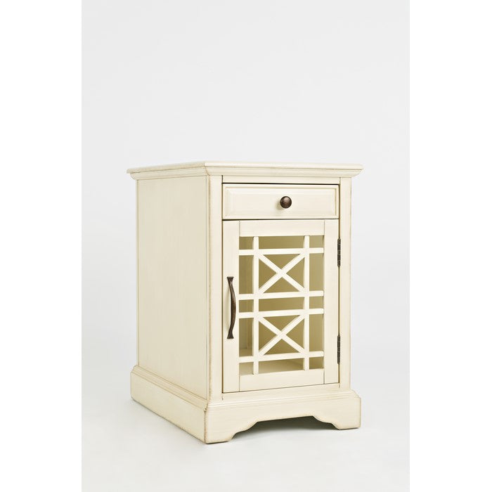 Wooden Chairside Table with Power Outlets, Antique Cream