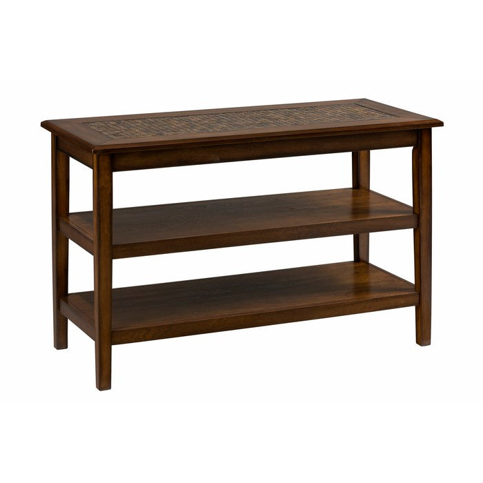 Mosaic Tile Inlay Wooden Sofa/Media Table with 2 Shelves, Baroque Brown