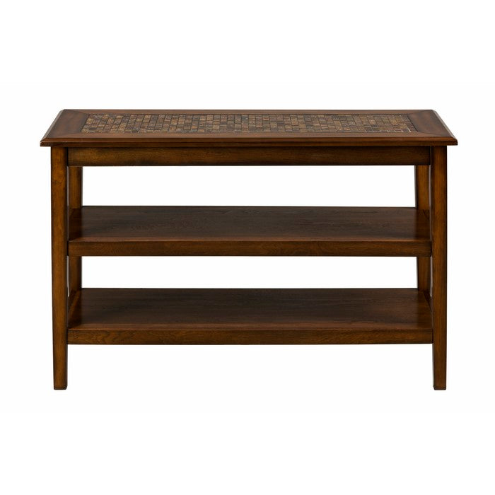 Mosaic Tile Inlay Wooden Sofa/Media Table with 2 Shelves, Baroque Brown