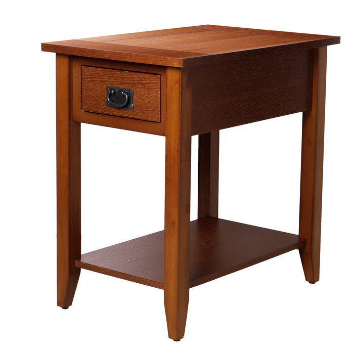 Transitional Wooden Chair Side End Table with Drawer and Open Shelf, Brown