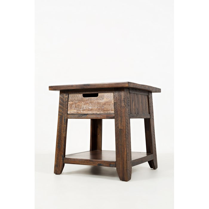 Bottom Shelf Wooden End Table With Cut out Handle Drawer, Brown