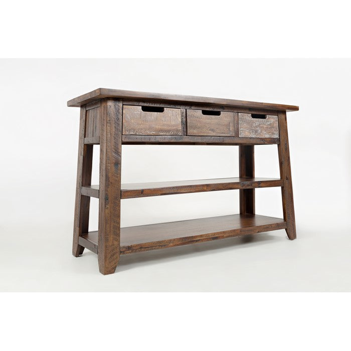 Wooden Sofa Table With 3 Drawers & 2 Shelves, Brown