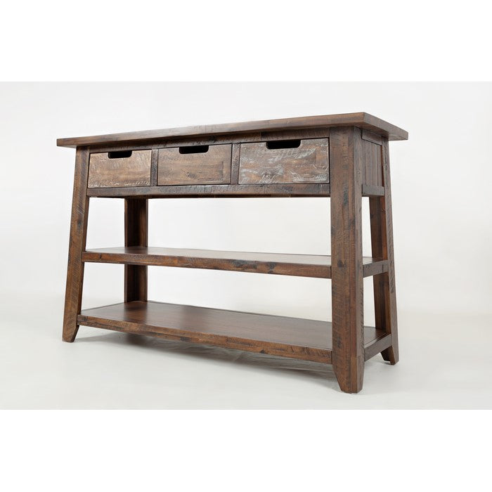 Wooden Sofa Table With 3 Drawers & 2 Shelves, Brown