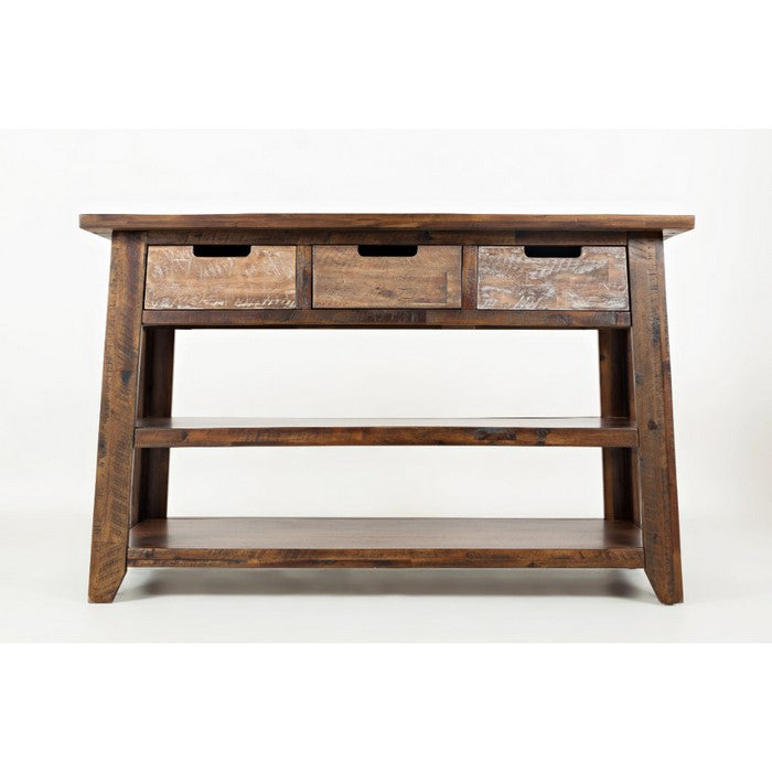 Wooden Sofa Table With 3 Drawers & 2 Shelves, Brown