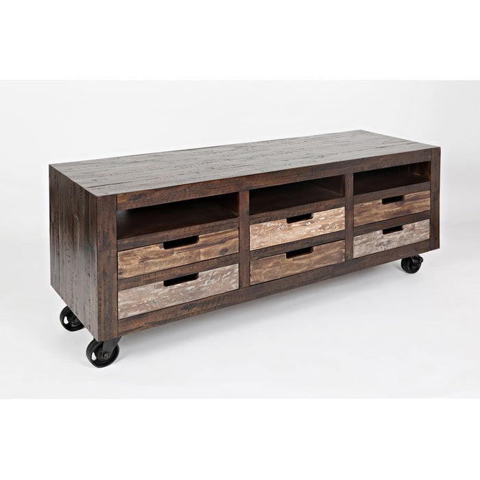 Industrial Style Wood & Metal Media Cart With 6 Drawers, Brown