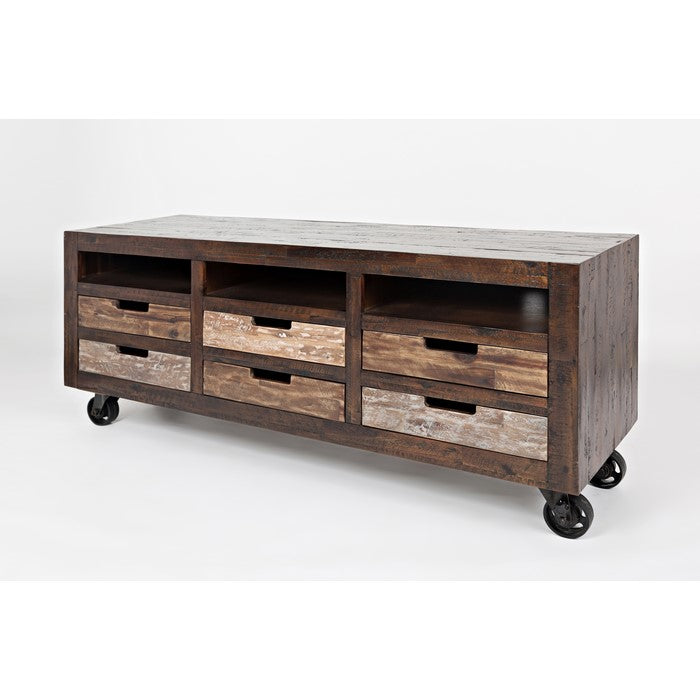 Industrial Style Wood & Metal Media Cart With 6 Drawers, Brown