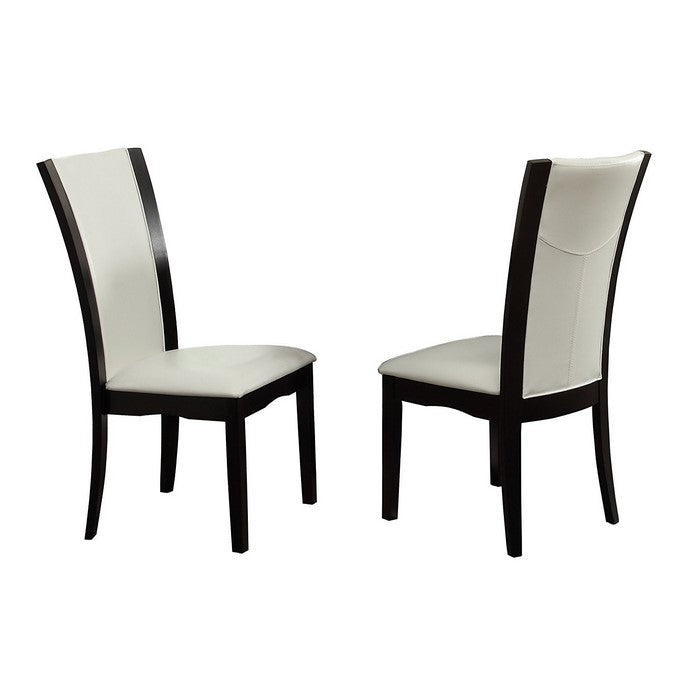 Leather Upholstered Side Chair With Long Back, White and Black, Set Of 2