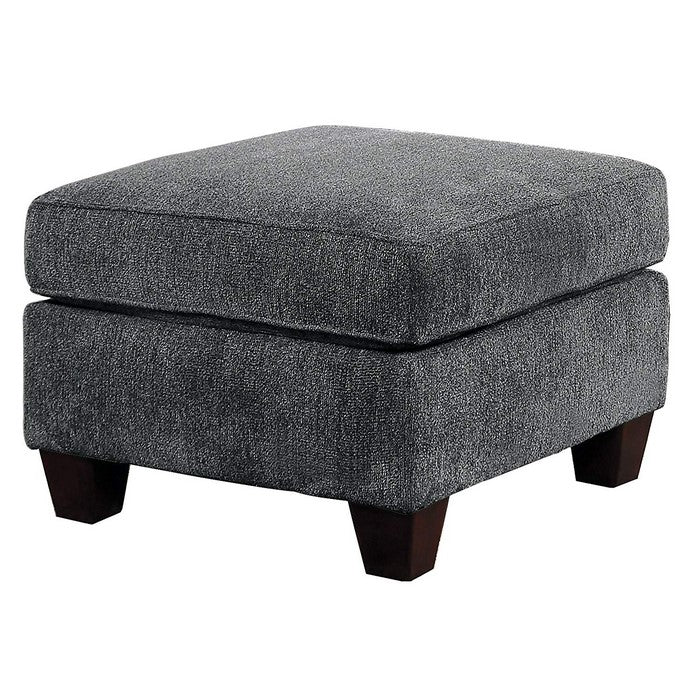 Polyester Upholstered Plush Ottoman With Wooden Legs, Light Gray