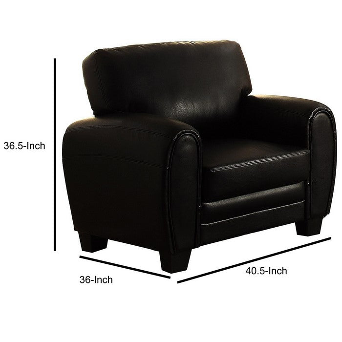 Cushioned Accent Chair Upholstered In Black Bonded Leather