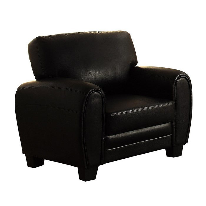 Cushioned Accent Chair Upholstered In Black Bonded Leather