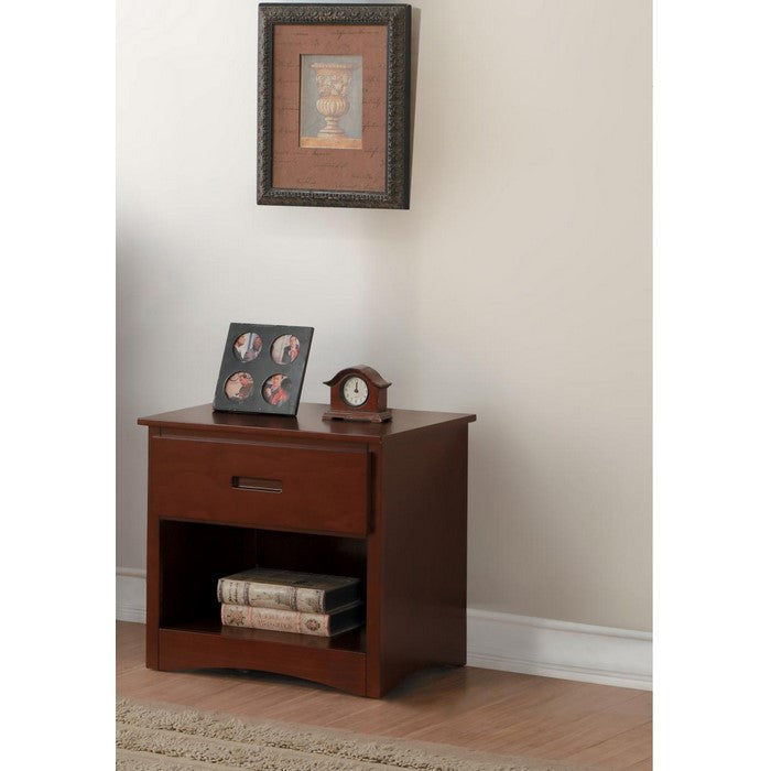 Wooden Mid-Century Nightstand With One Drawer In Coffee Brown