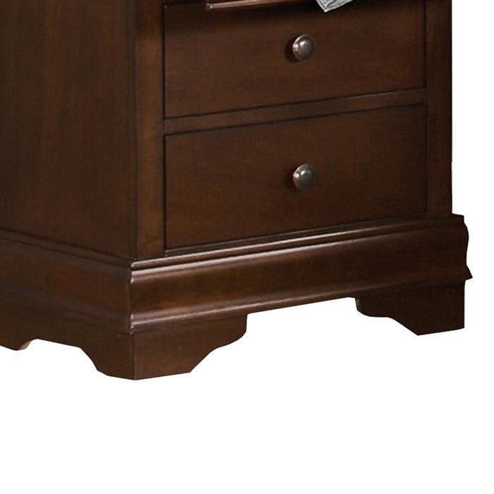 Wooden Night Stand With Hidden Drawer, Cherry Brown