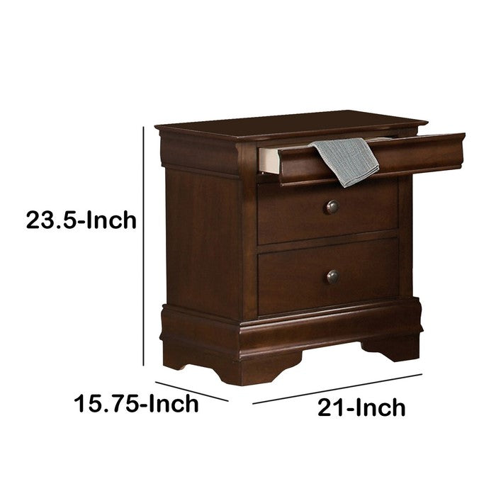 Wooden Night Stand With Hidden Drawer, Cherry Brown