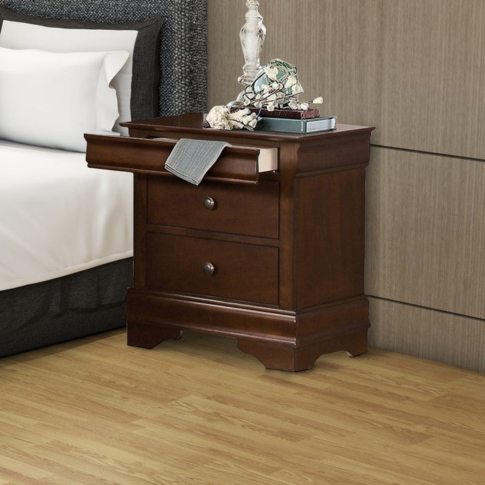 Wooden Night Stand With Hidden Drawer, Cherry Brown
