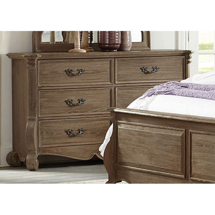 6 Drawer Wooden Dresser With Scrolled Feet, Oak Brown