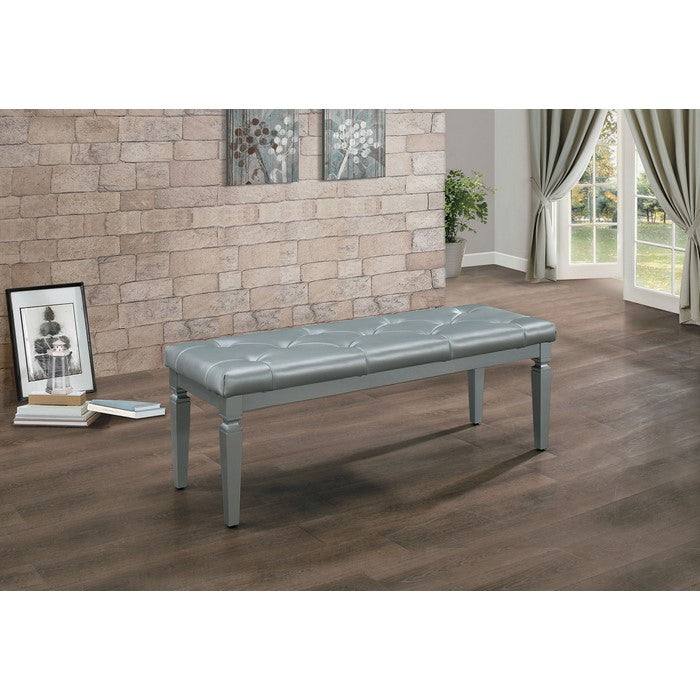 Faux Leather Tufted Wooden Bed Bench, Gray