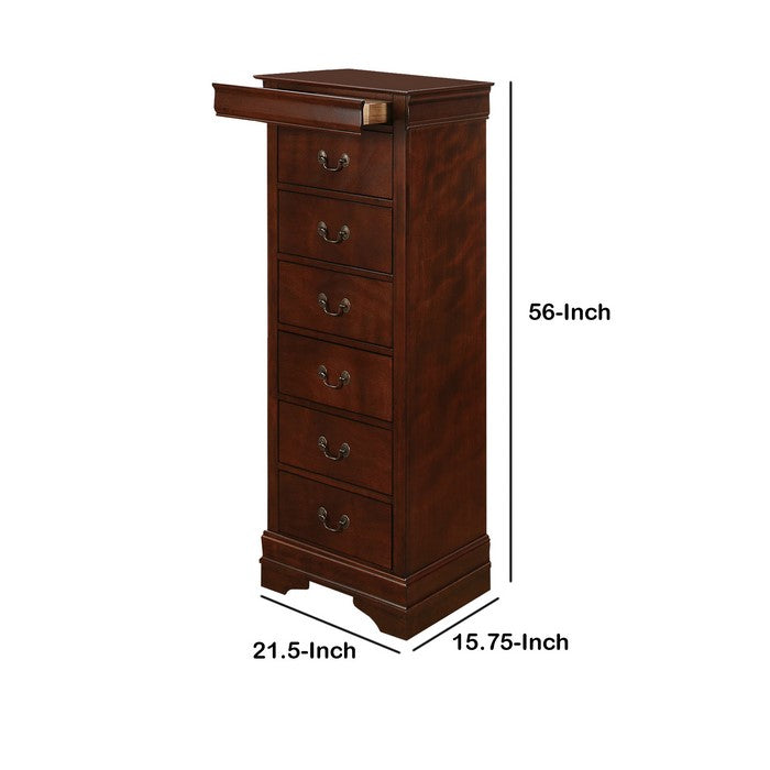 Wooden Lingerie Chest With Hidden Drawer, Cherry Brown