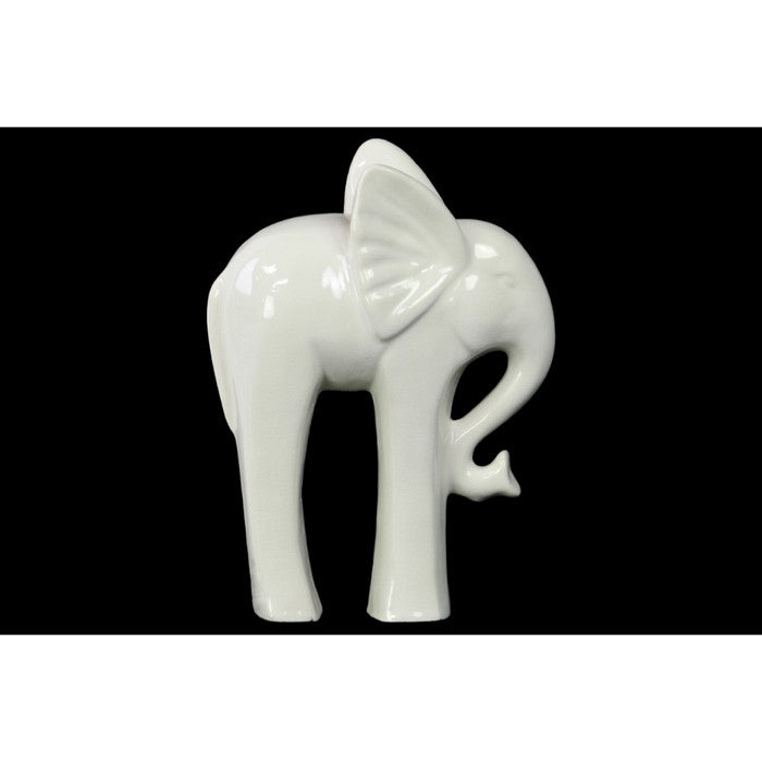 Standing Ceramic Elephant Figurine With Long Legs, Glossy White