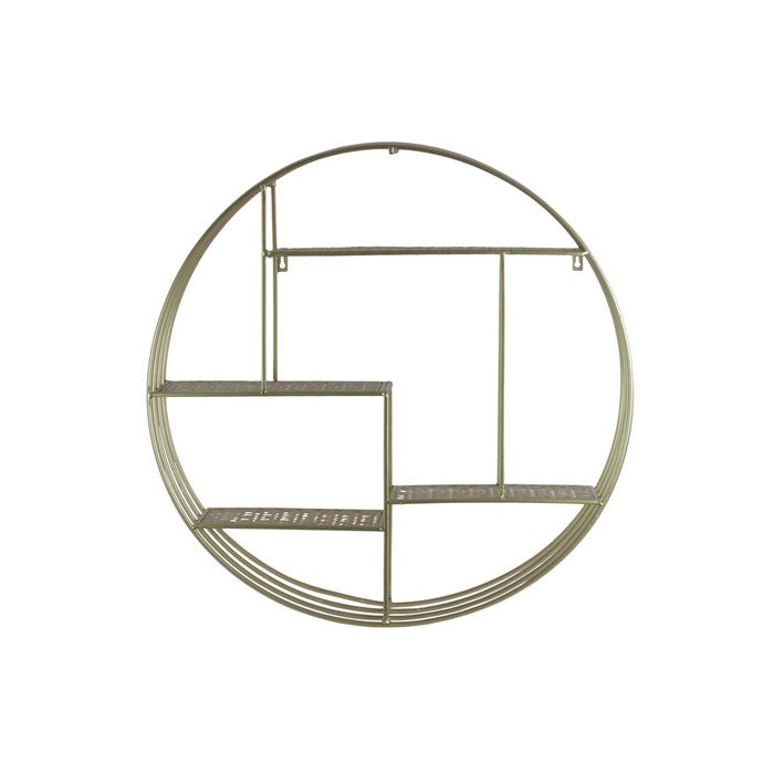 Round Metal Wall Organizer With Four Shelves, Champagne Silver