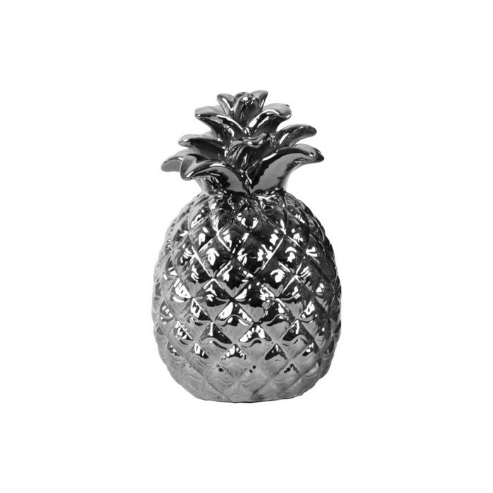 Designer Embossed Lattice Pineapple Figurine In Ceramic, Chrome Silver