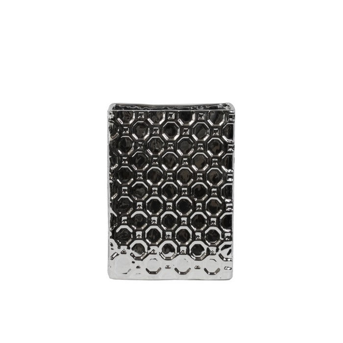 Rectangular Porcelain Vase In Octagonal Pattern, Small, Silver