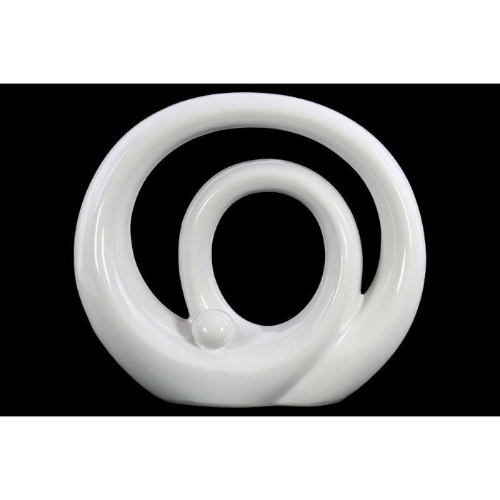 Double Circle Design Abstract Sculpture In Ceramic, Large, Glossy White