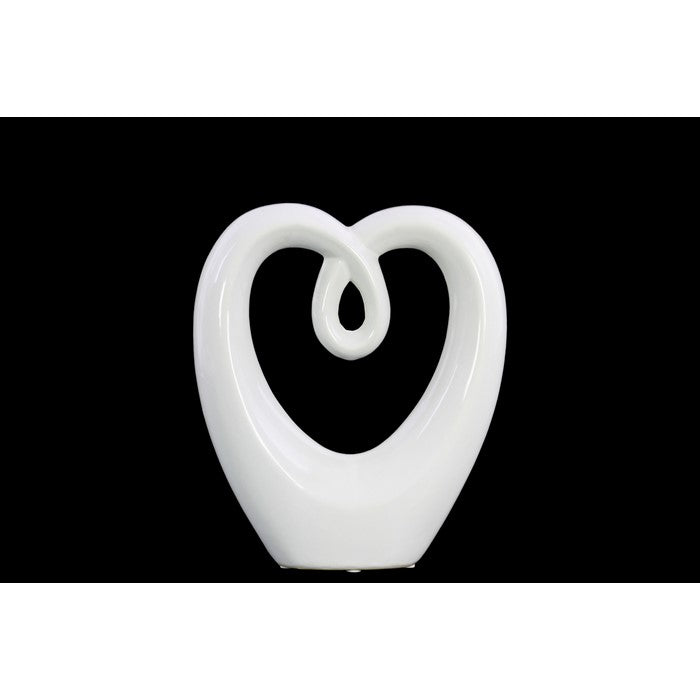 Heart Shape Abstract Sculpture In Ceramic, Small, Glossy White