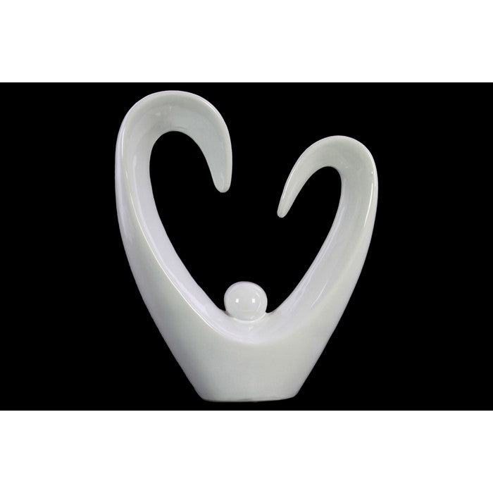 Open Heart Abstract Sculpture With Round Figurine In Center, Large, White