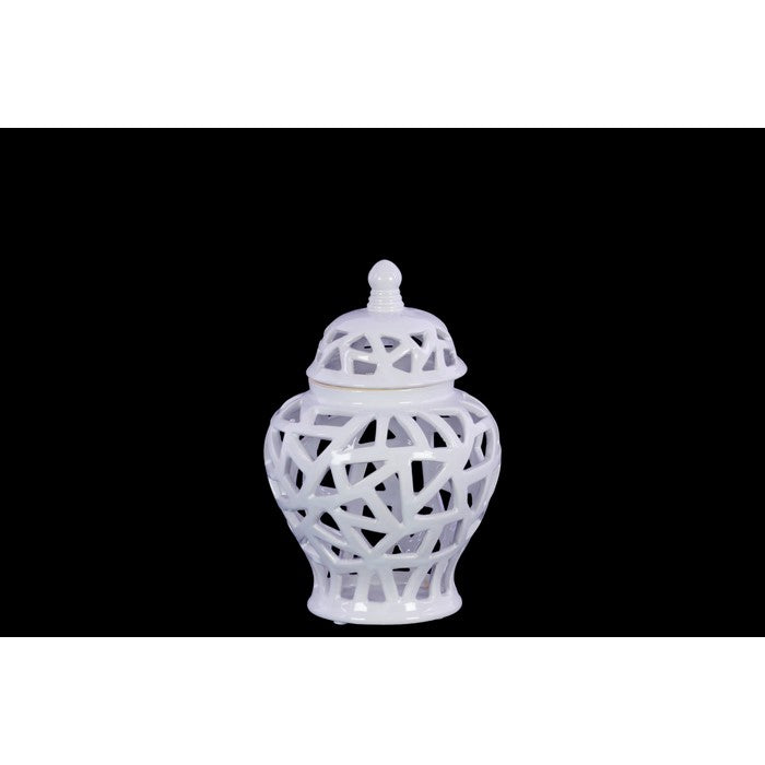 Ceramic Urn Vase With Triangular Cutout Design, Small, White