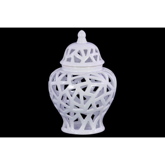 Ceramic Urn Vase With Triangular Cutout Design, Large, White