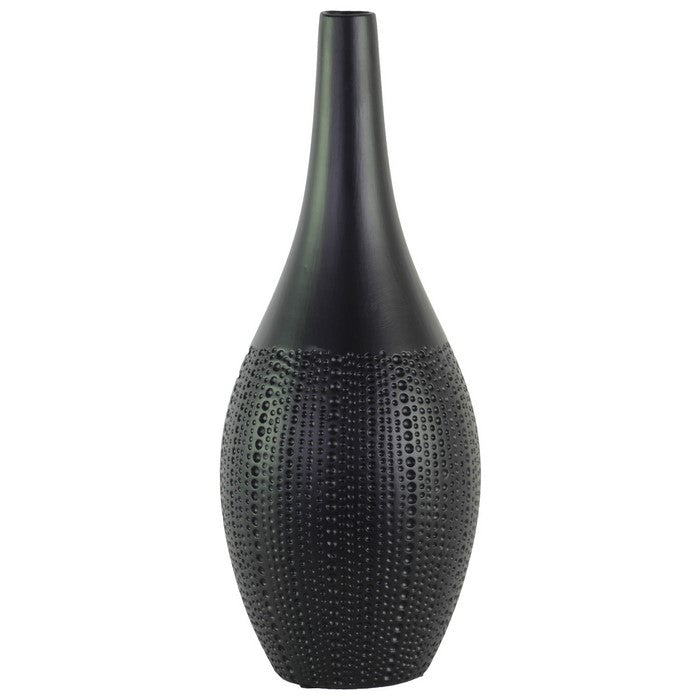Round Ceramic Bellied Vase With Elongated Neck, Large, Matte Black