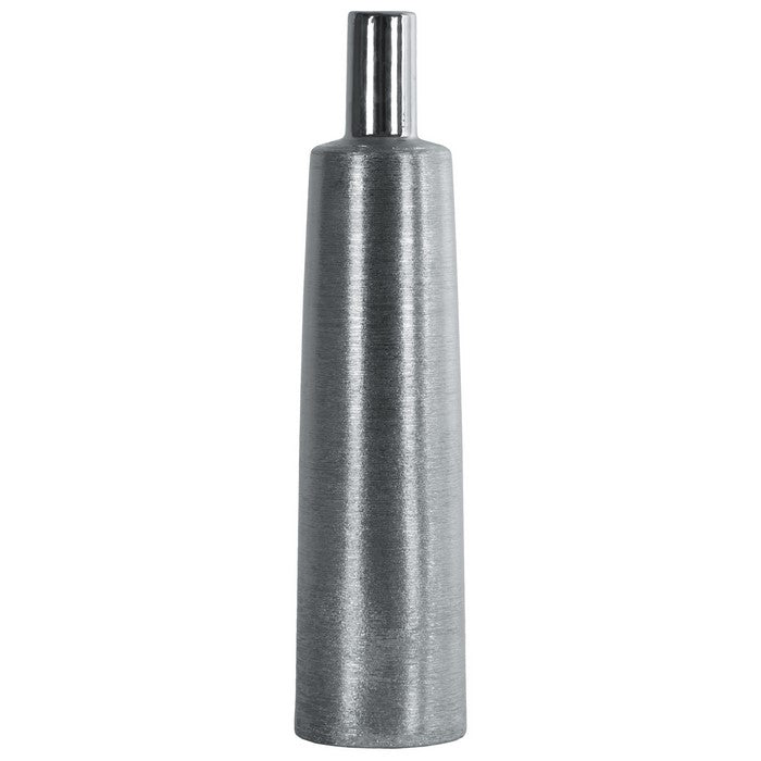 Narrow Mouth Ceramic Round Bottle Vase With Long Neck, Large, Silver