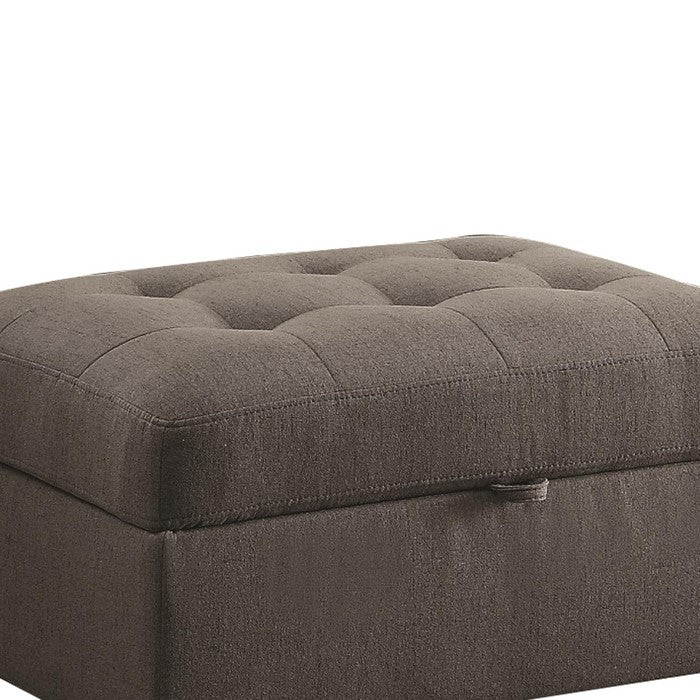 Tufted Linen Upholstred Wooden Ottoman With Storage, Gray