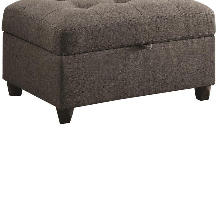 Tufted Linen Upholstred Wooden Ottoman With Storage, Gray