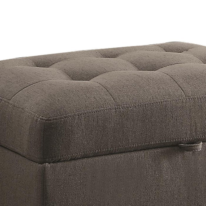 Tufted Linen Upholstred Wooden Ottoman With Storage, Gray