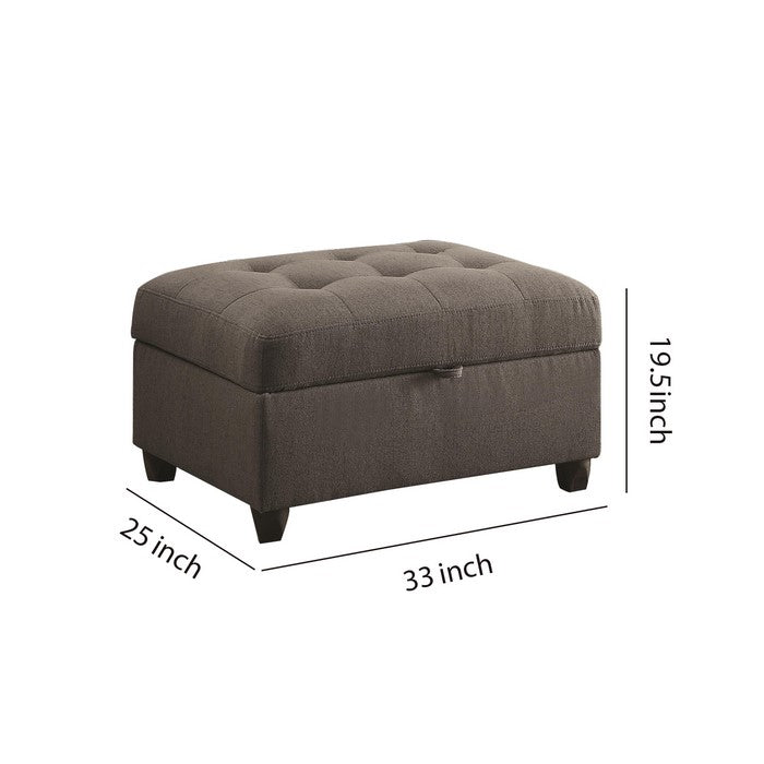 Tufted Linen Upholstred Wooden Ottoman With Storage, Gray