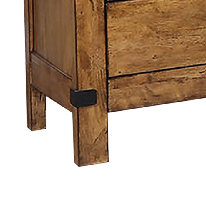 Wooden Nightstand with 3 Drawers, Warm Honey Brown
