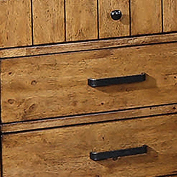 Wooden Nightstand with 3 Drawers, Warm Honey Brown