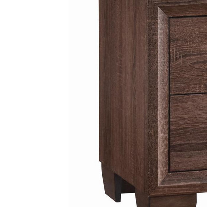 Wooden 2 Drawer Nightstand, Medium Warm Brown