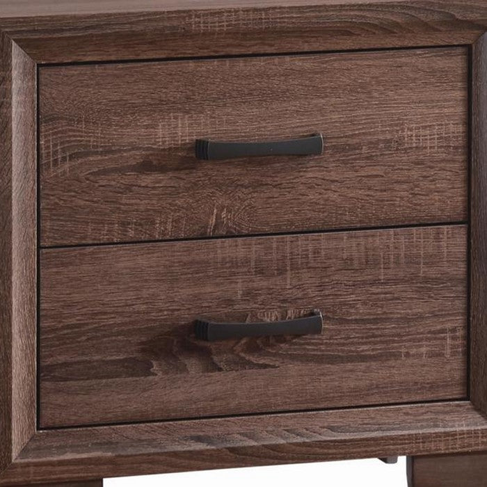 Wooden 2 Drawer Nightstand, Medium Warm Brown