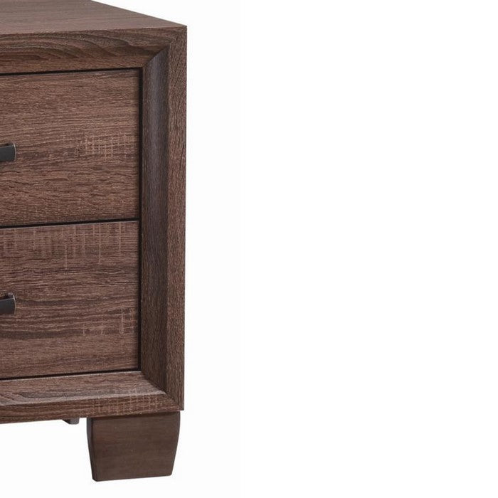 Wooden 2 Drawer Nightstand, Medium Warm Brown