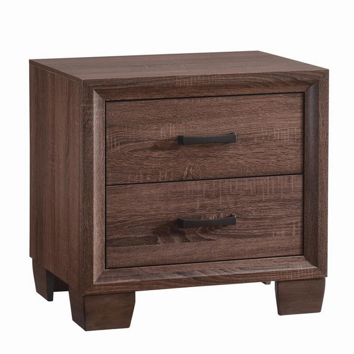 Wooden 2 Drawer Nightstand, Medium Warm Brown