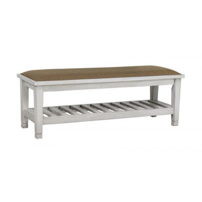 Wooden Bench with Slatted Shelf, White