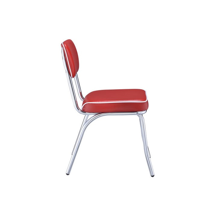 Leather Upholstered Metallic Retro Dining Side Chair, Red, Set of 2