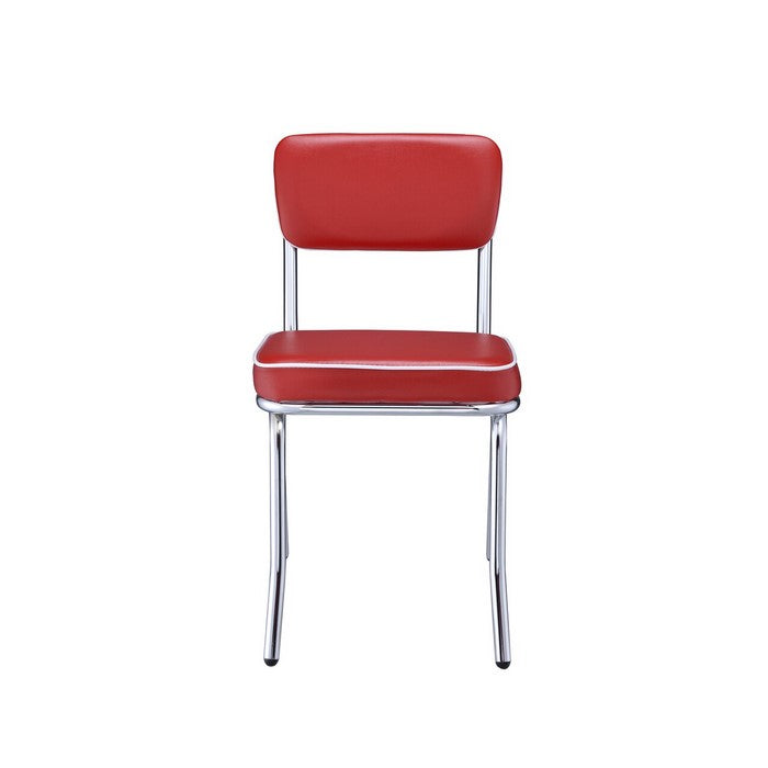 Leather Upholstered Metallic Retro Dining Side Chair, Red, Set of 2