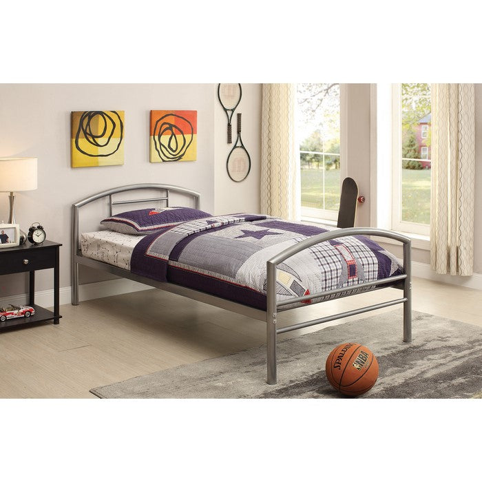 Tube Shaped Metal Twin Size Bed In Silver
