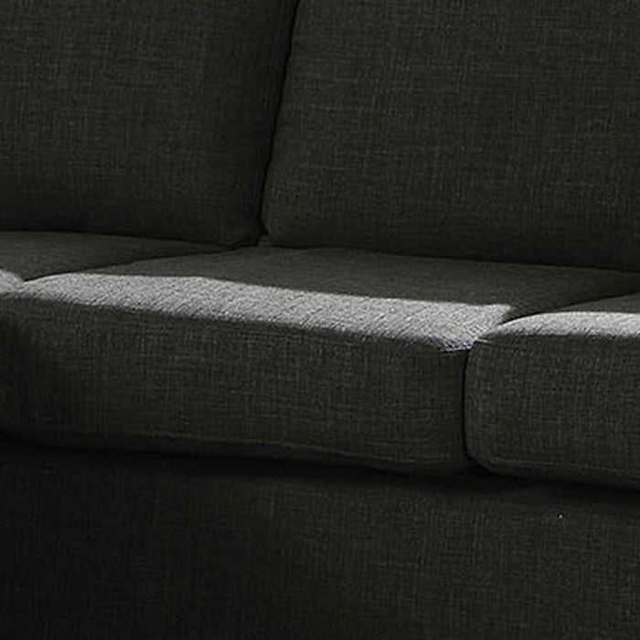 L Shaped Fabric Upholstered Sectional Sofa with Wooden Legs, Dark Gray